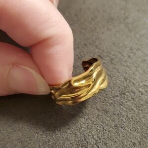 Gold Molten Wave Adjustable Ring – Organic Textured Band – Modern Statement